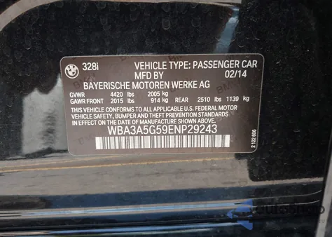 2014 BMW 328I z USA, uszkodzony, nr VIN WBA3A5G59ENP29243